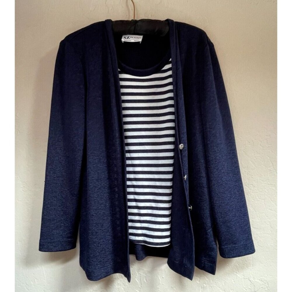 S.L. Petites Womens 10P Striped Knit Sweater Cardigan Blue Casual Lightweight